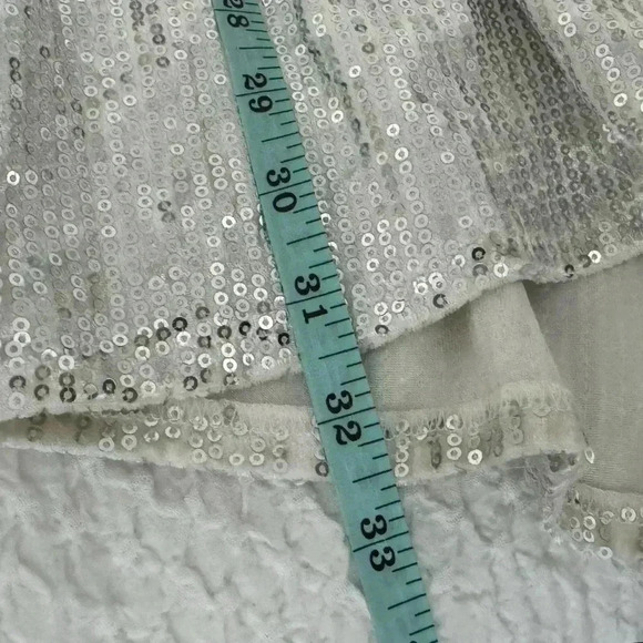 AKIRA White Silver Sequin Cocktail Mini Dress Long Sleeve V Neck Size Small NYE - Picture 10 of 11